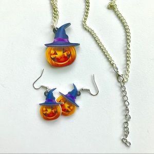 Thanksgiving Fall Halloween Pumpkin Earrings Necklace Set